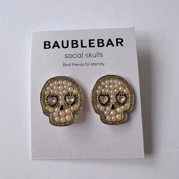 Baublebar Pearl Skull Earrings NWOT - Picture 1 of 4